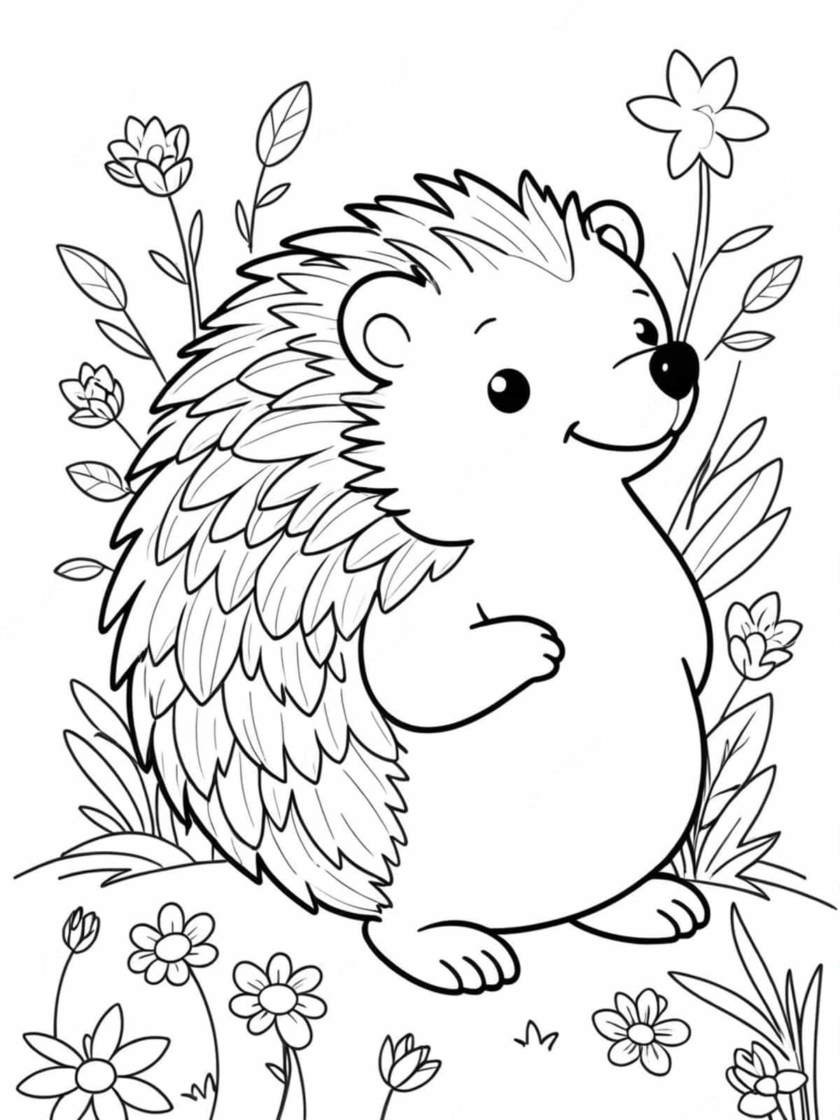 Hedgehog Surrounded By Woodland Flowers Coloring Pages