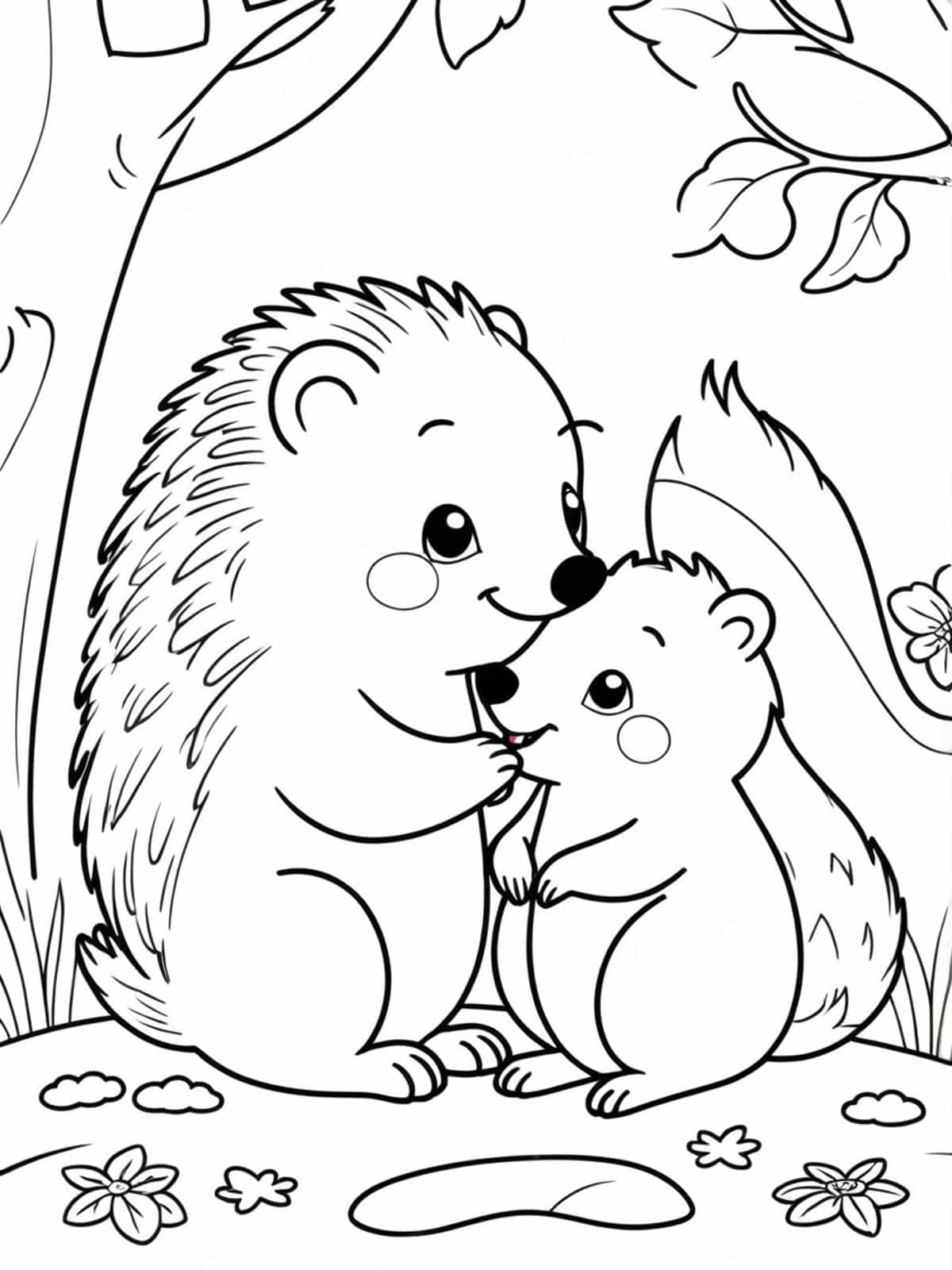 Hedgehog With A Friendly Squirrel Coloring Pages