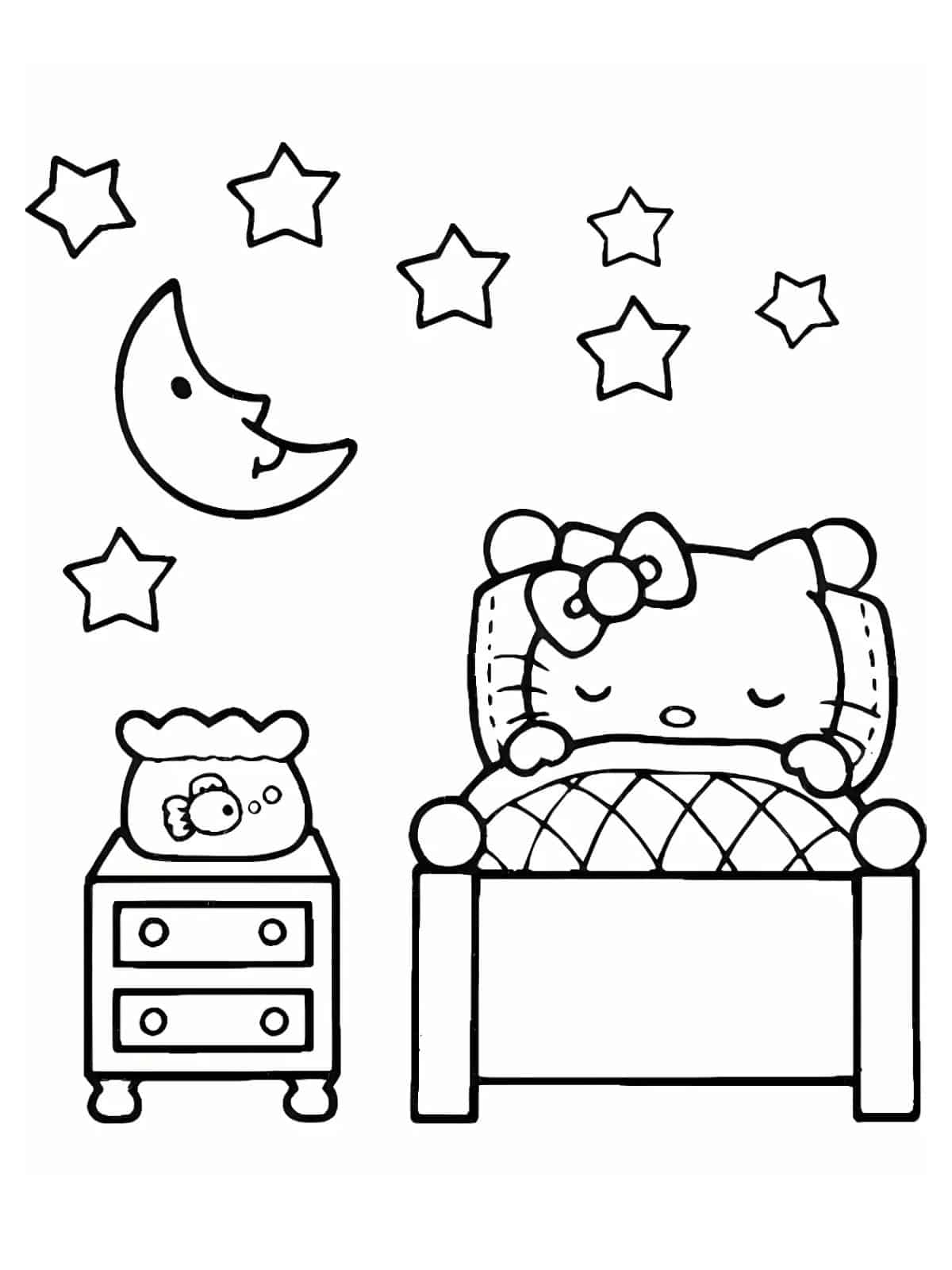 Hello Kitty Good Night Coloring Page