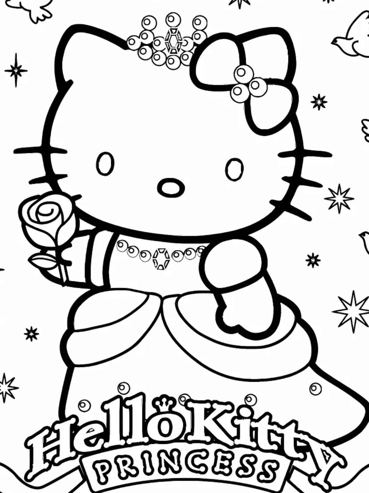 Hello Kitty Princess With Crown Coloring Page