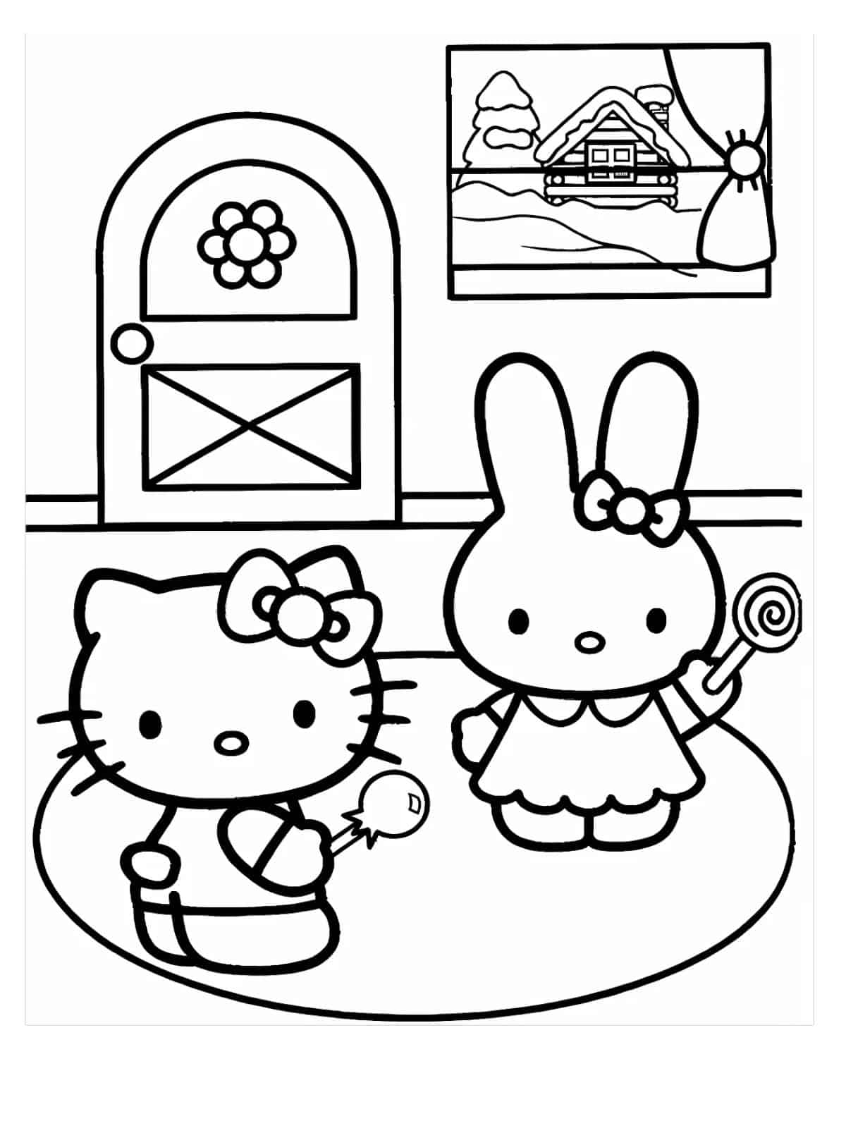 Hello Kitty With Baby Friends Coloring Page