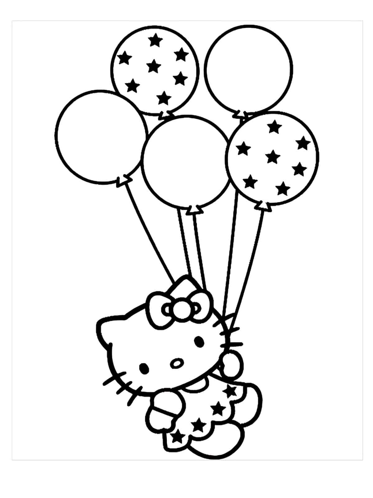 Hello Kitty With Balloon Flying Coloring Page