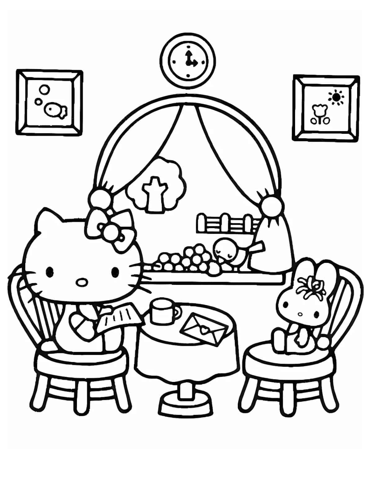 Hello Kitty With Bow Coloring Page