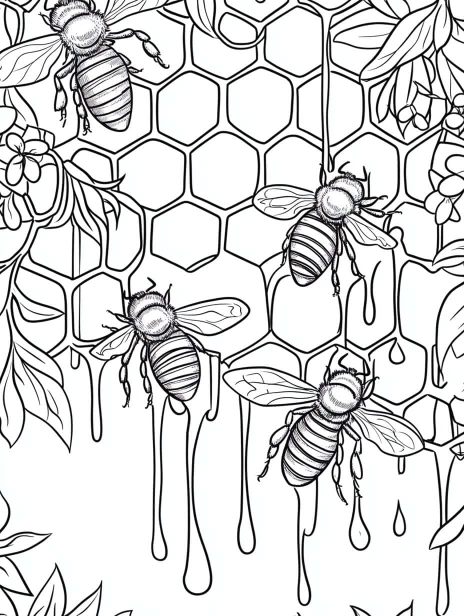 Honeycomb And Bees Coloring Pages