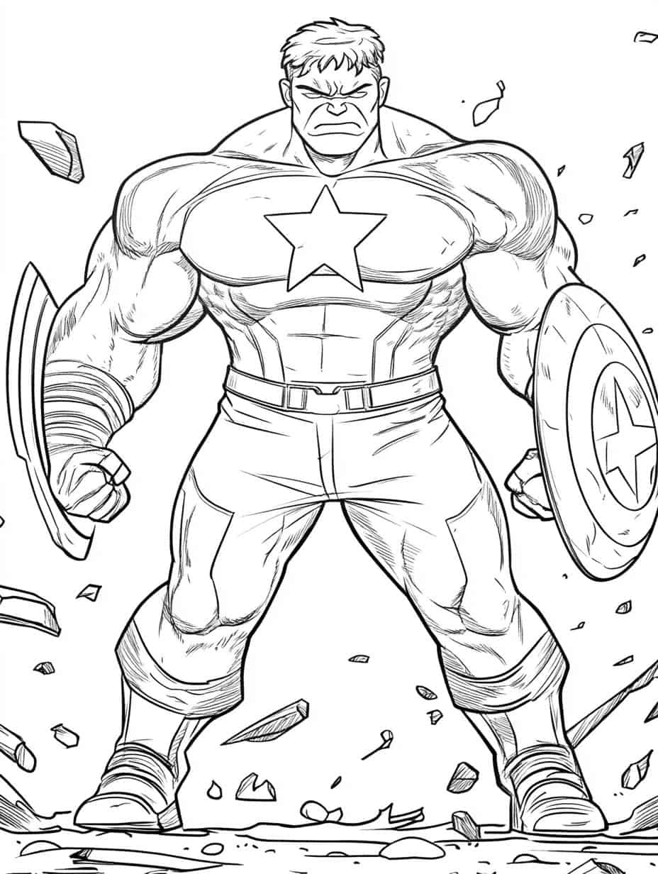 Hulk And Caption America Coloring Page