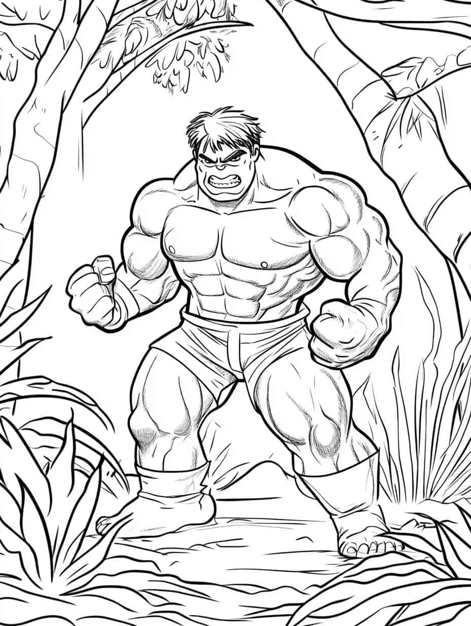 Hulk In Nature Coloring Page For Kid