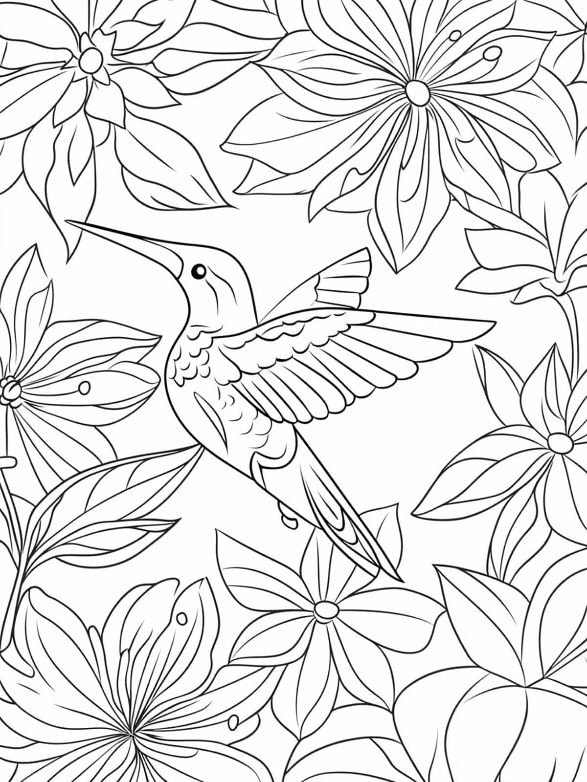 Hummingbird And Tropical Flowers Coloring Pages