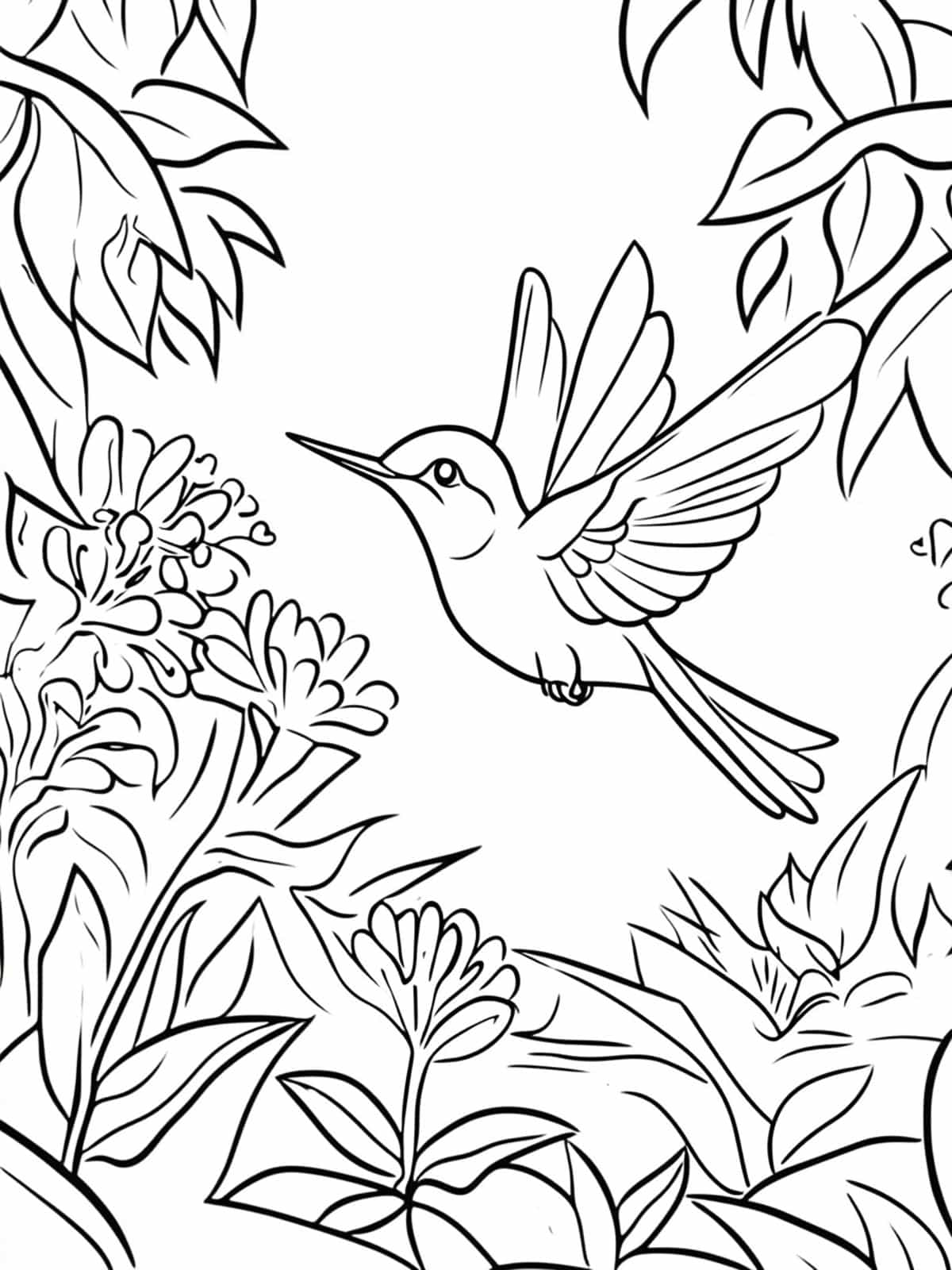 Hummingbird In A Magical Forest Coloring Pages