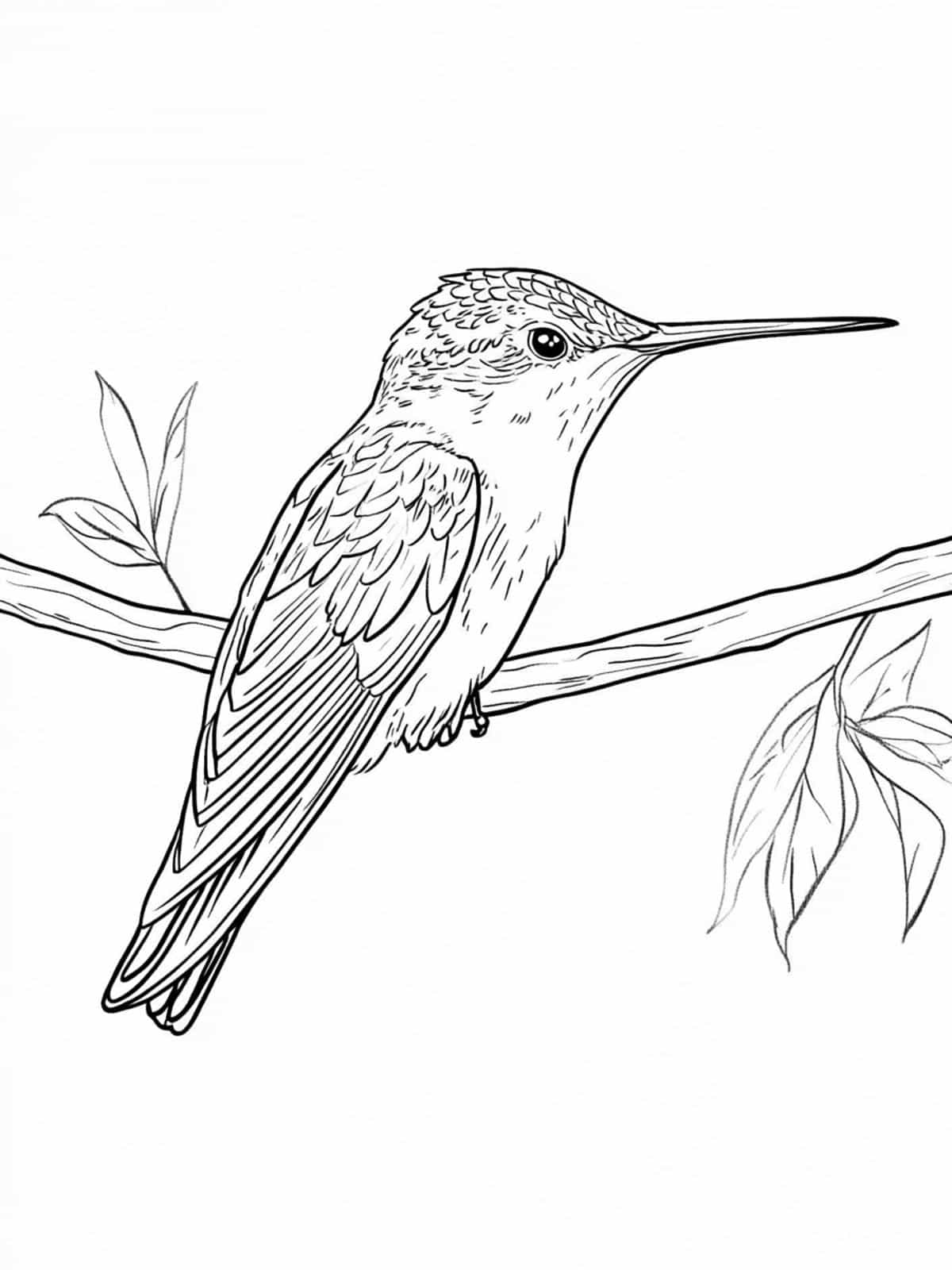 Hummingbird Perched On A Branch Coloring Page