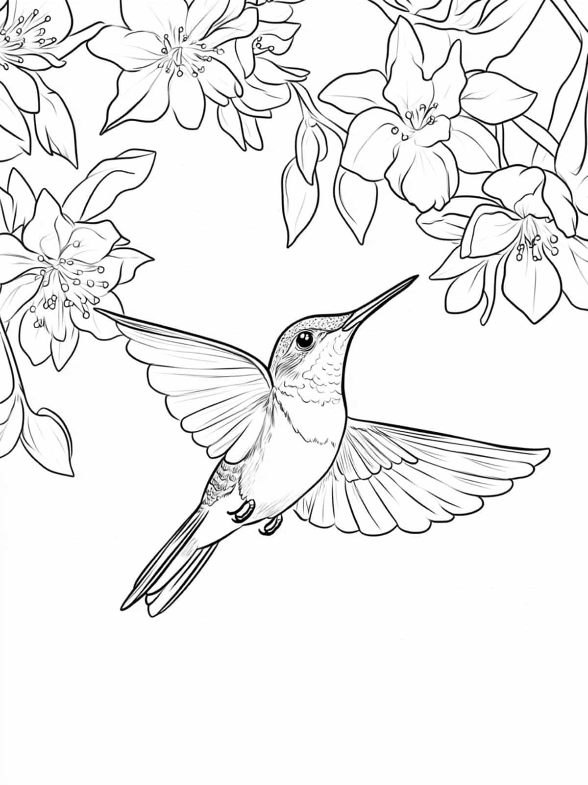 Hummingbird Surrounded By Blossoms Coloring Page