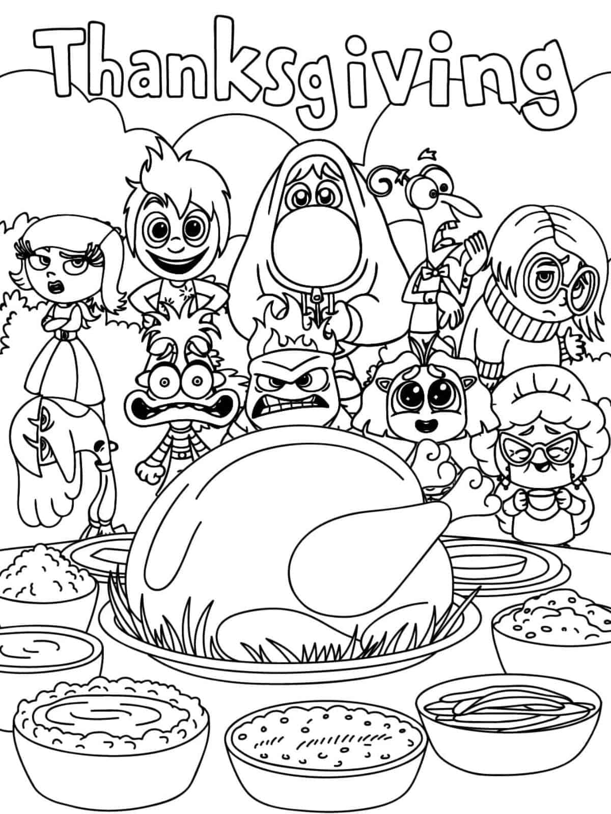 Inside Out Disney Thanksgiving Coloring Pages