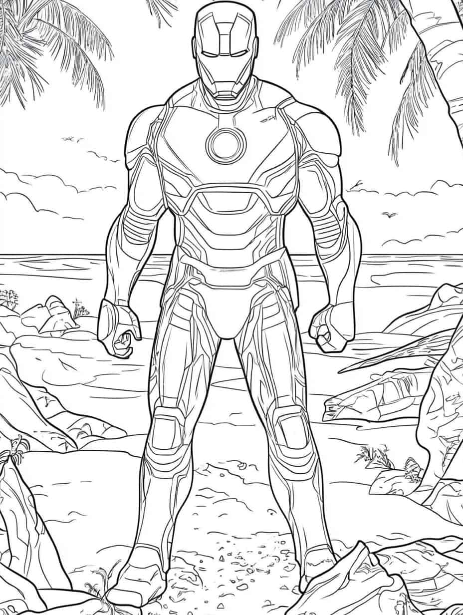 Iron Man Fly In The Beach Coloring Page