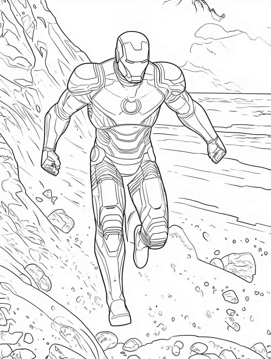 Iron Man Fly In The Beach Coloring Pages For Kids