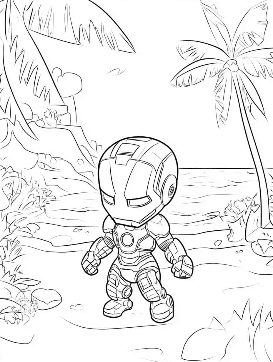 Iron Man Fly In The Beach Coloring Pages