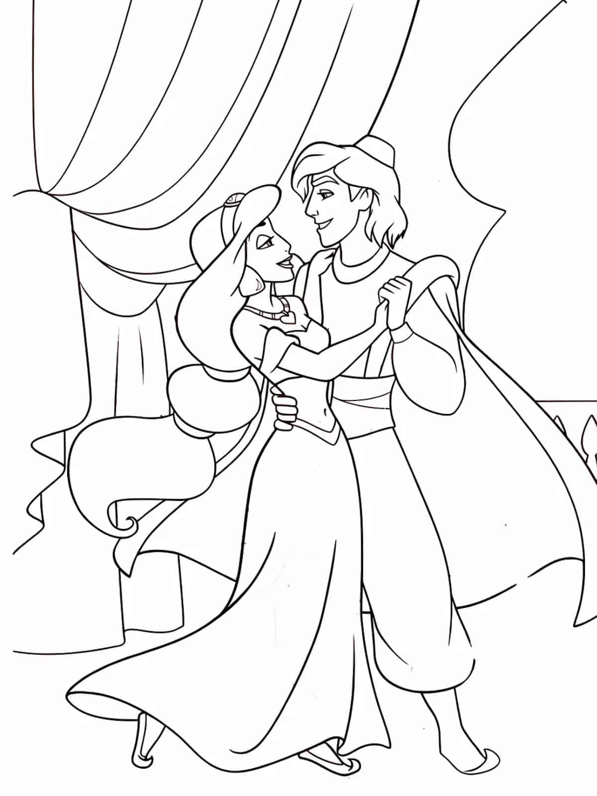 Jasmine Princess And Aladdin Coloring Pages