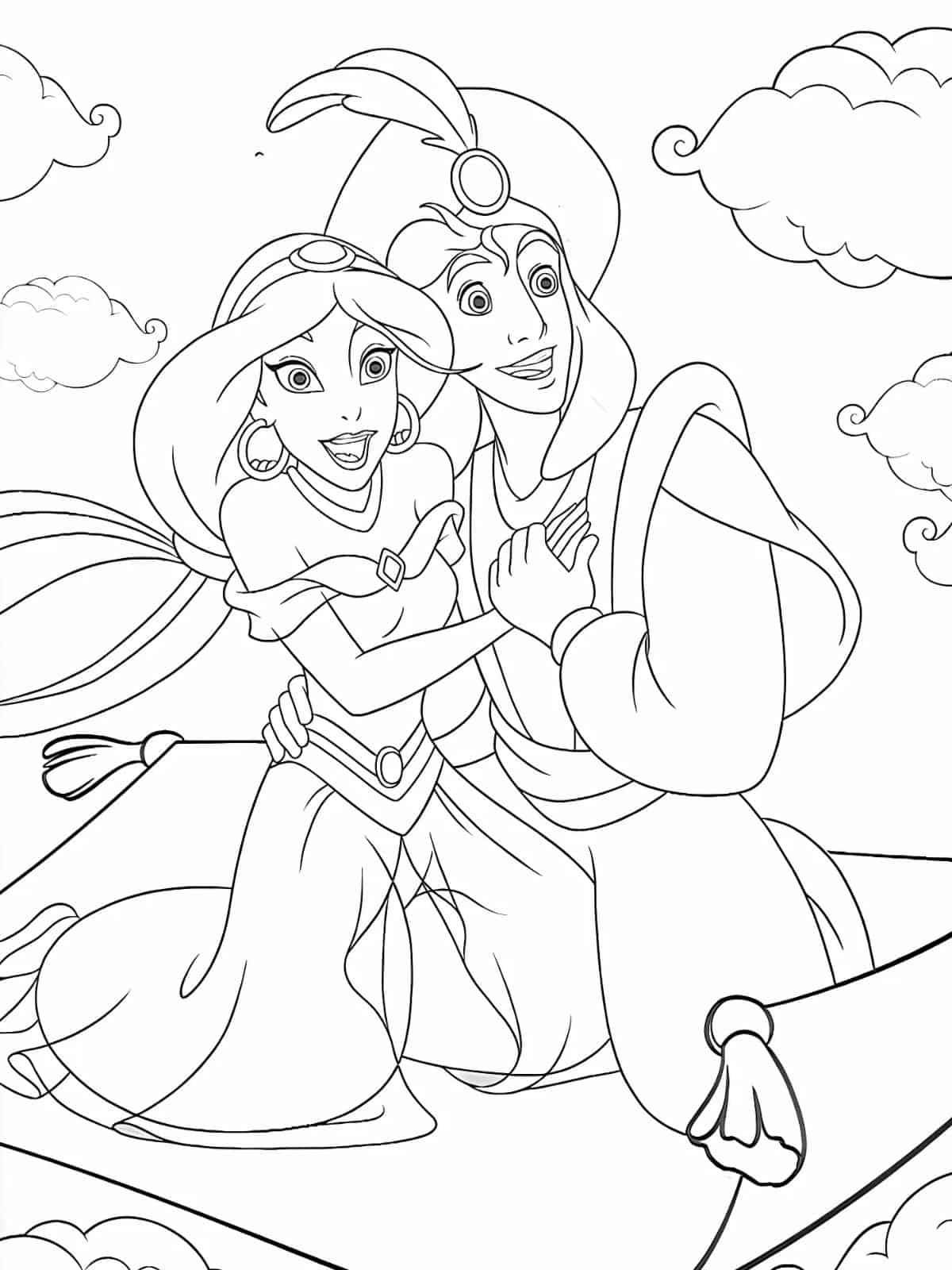 Jasmine Princess Flying On Magic Carpet Coloring Pages