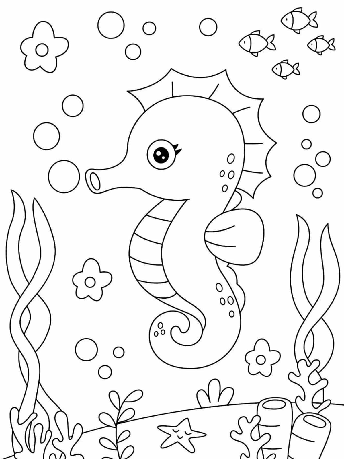 Joyful Seahorse And Ocean Life Coloring