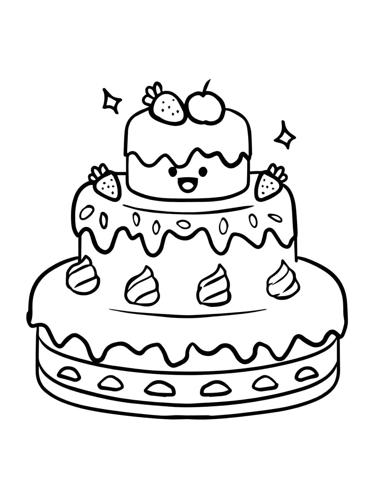 Kawaii Birthday Cake Coloring Pages