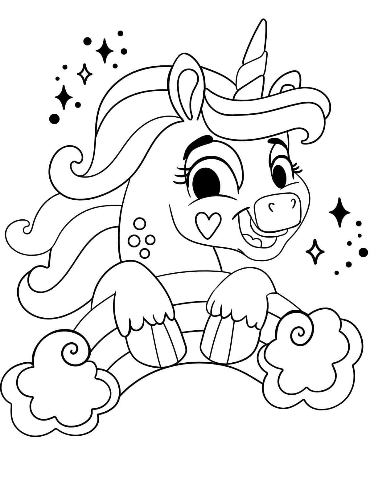 Kawaii Cartoon Unicorn Coloring Page