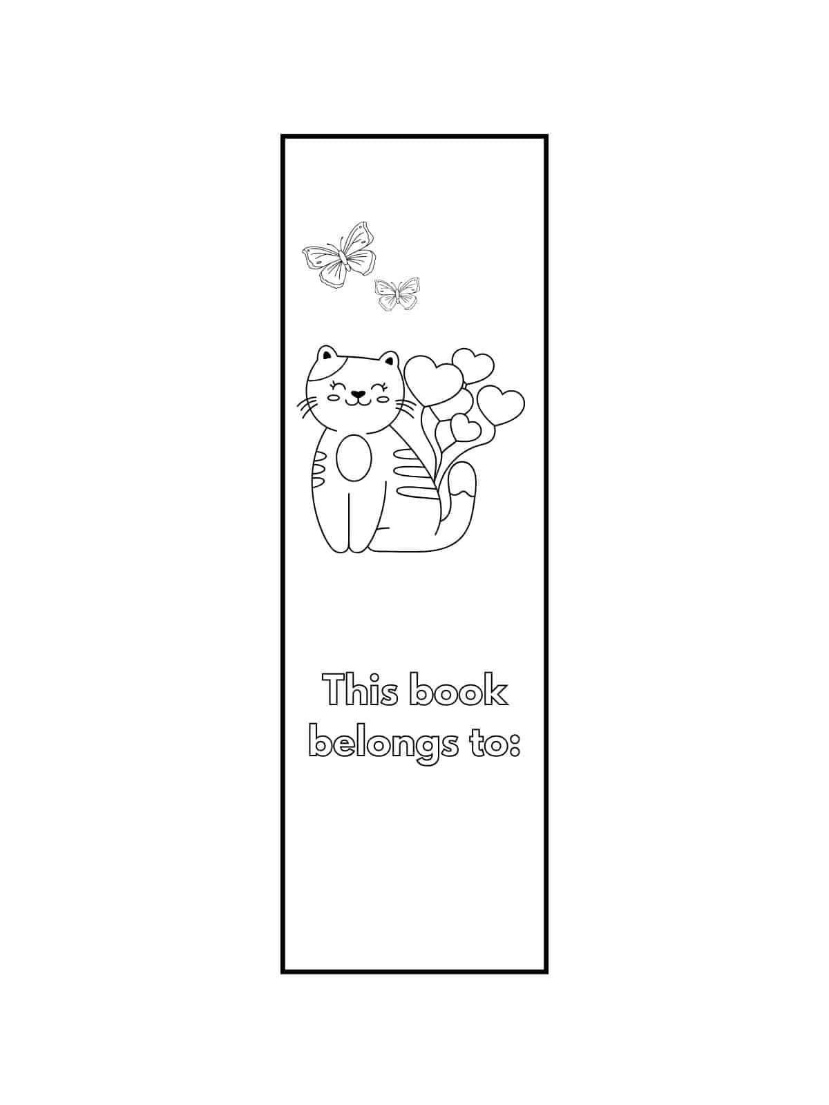 Kawaii Cat Bookmark Coloring Pages