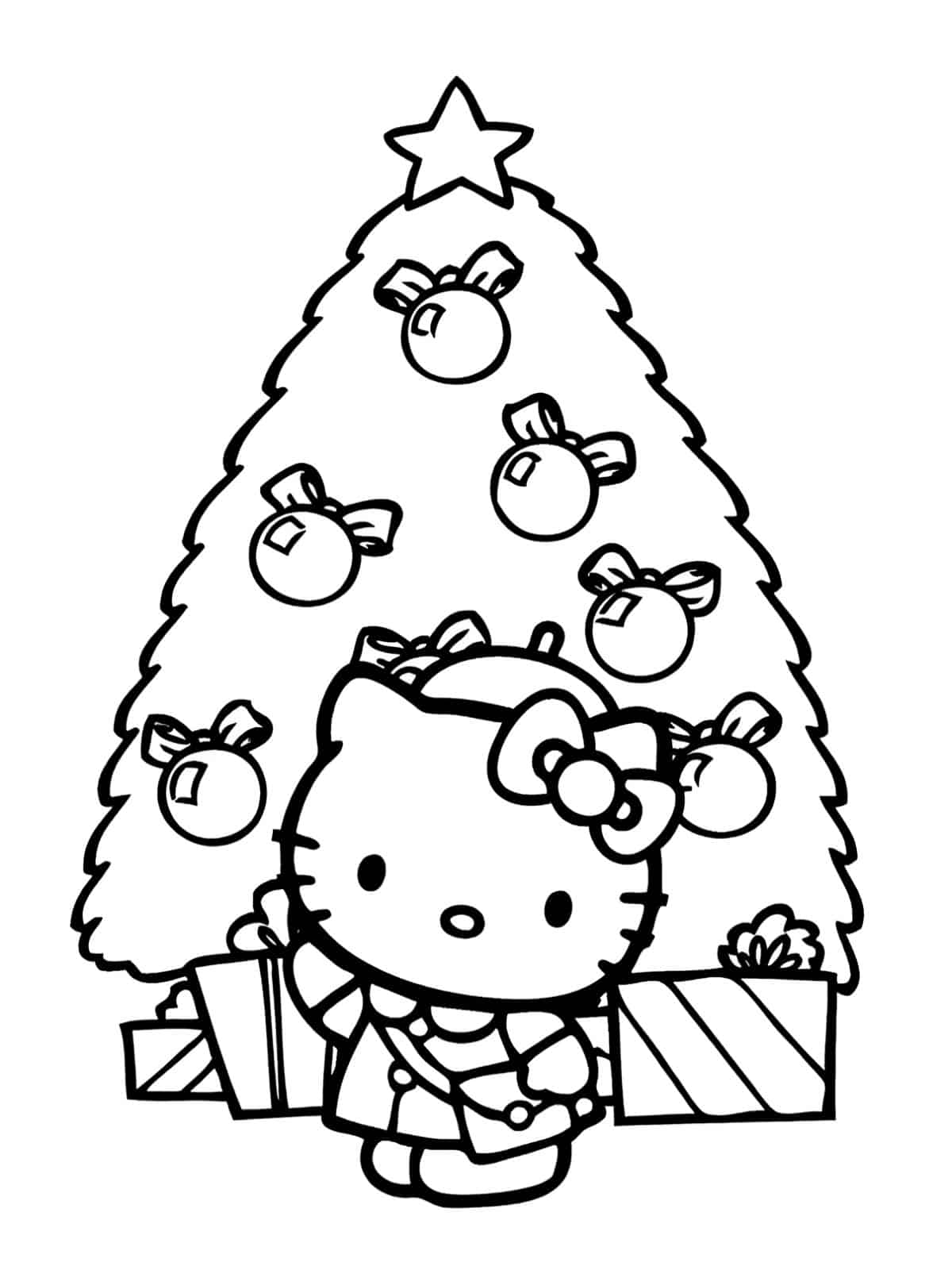 Kawaii Hello Kitty Christmas Tree Coloring Pages