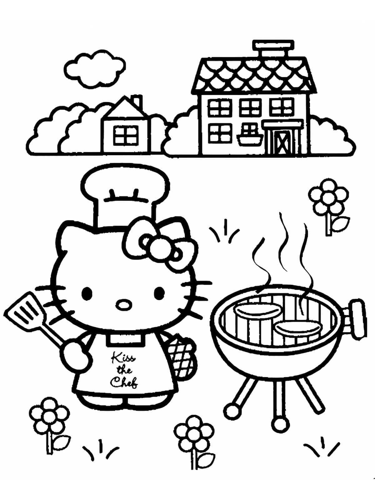 Kawaii Hello Kitty Cooking Coloring Pages