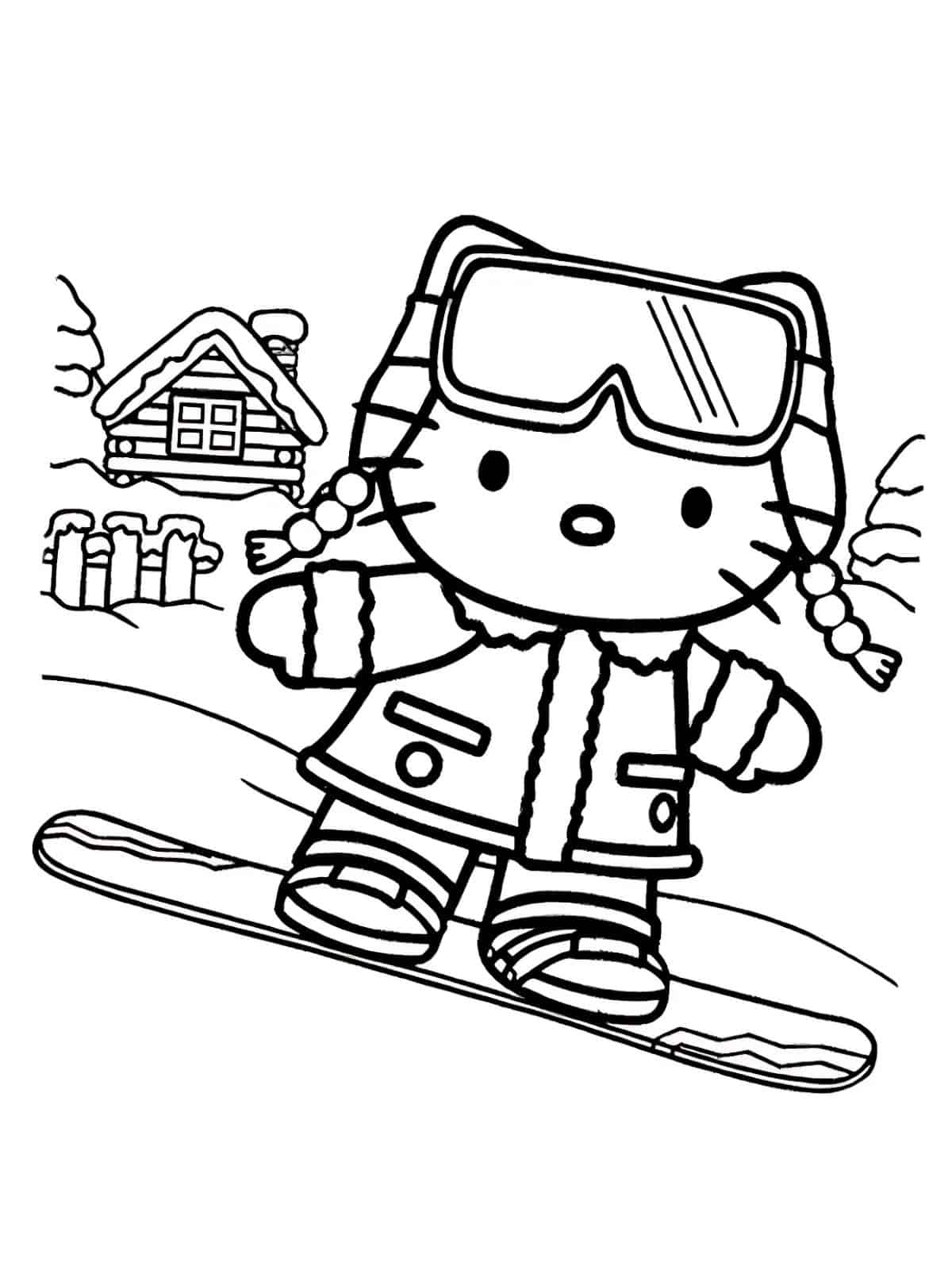 Kawaii Hello Kitty Skiing Coloring Pages