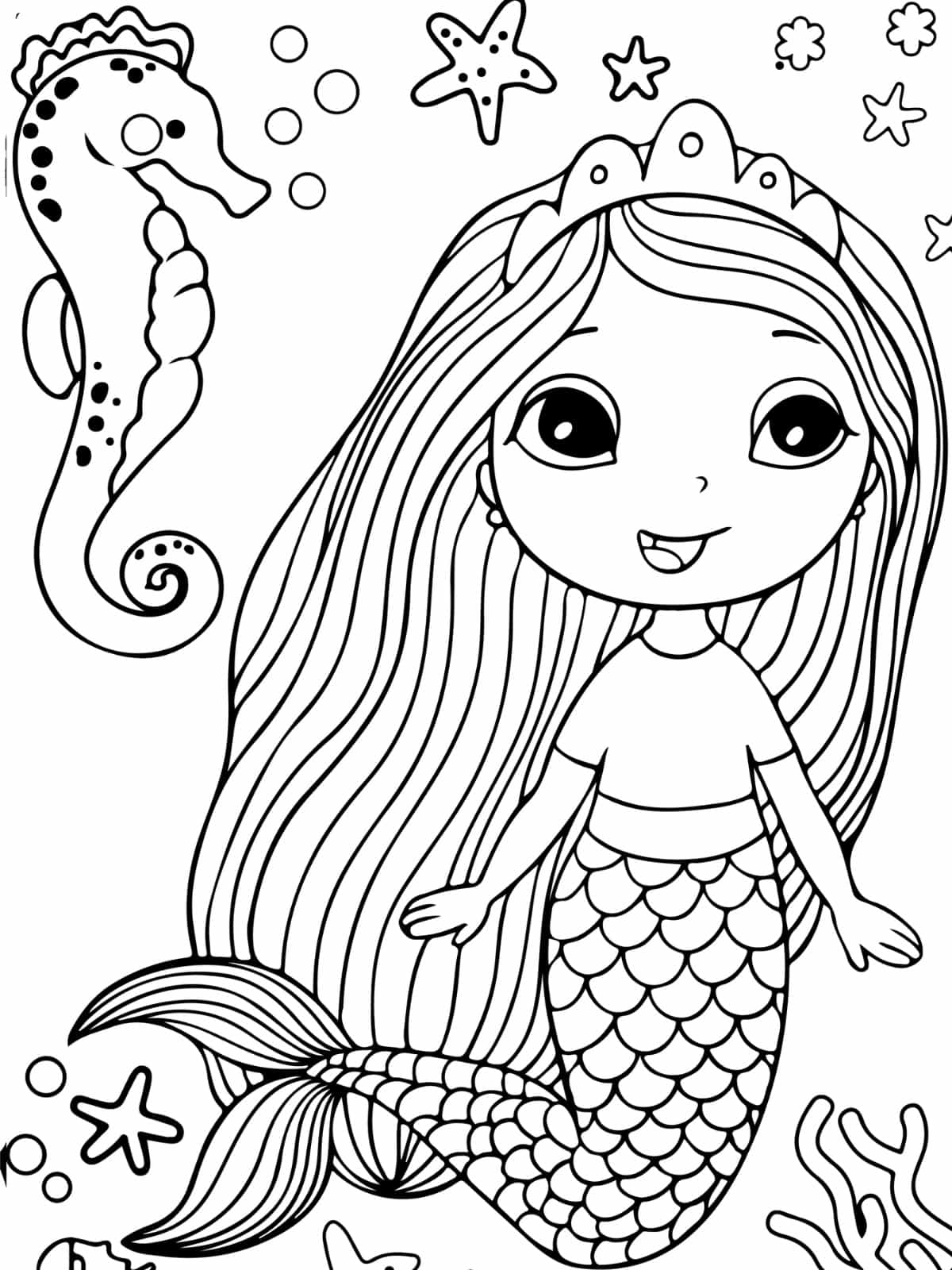 Kawaii Seahorse With Sea Creature Coloring Sheets