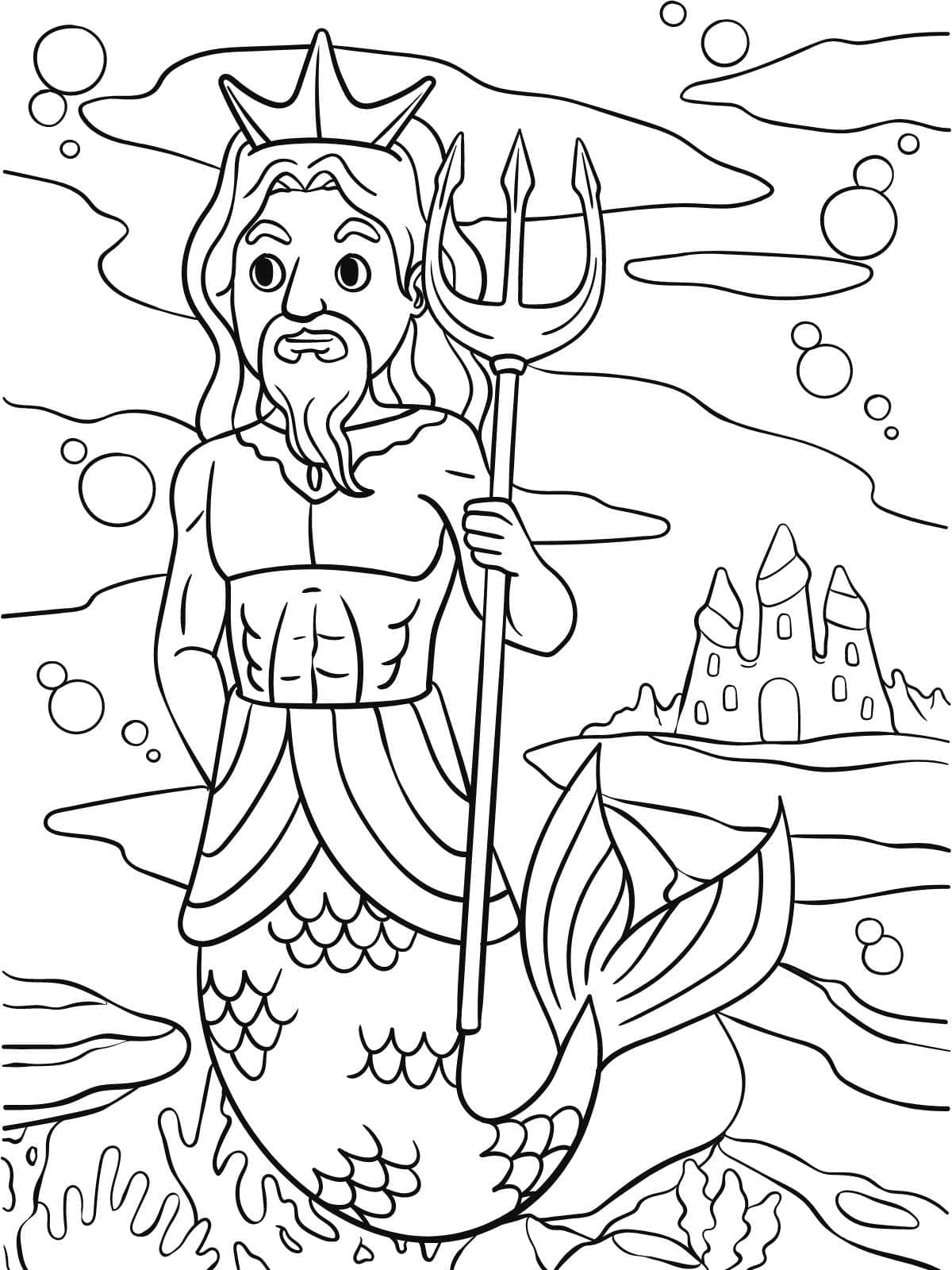 King Mermaid With Fish Coloring Page