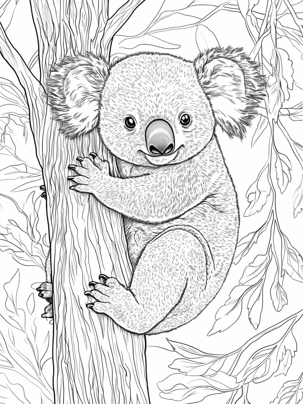 Koala Climbing A Eucalyptus Tree Coloring Pages