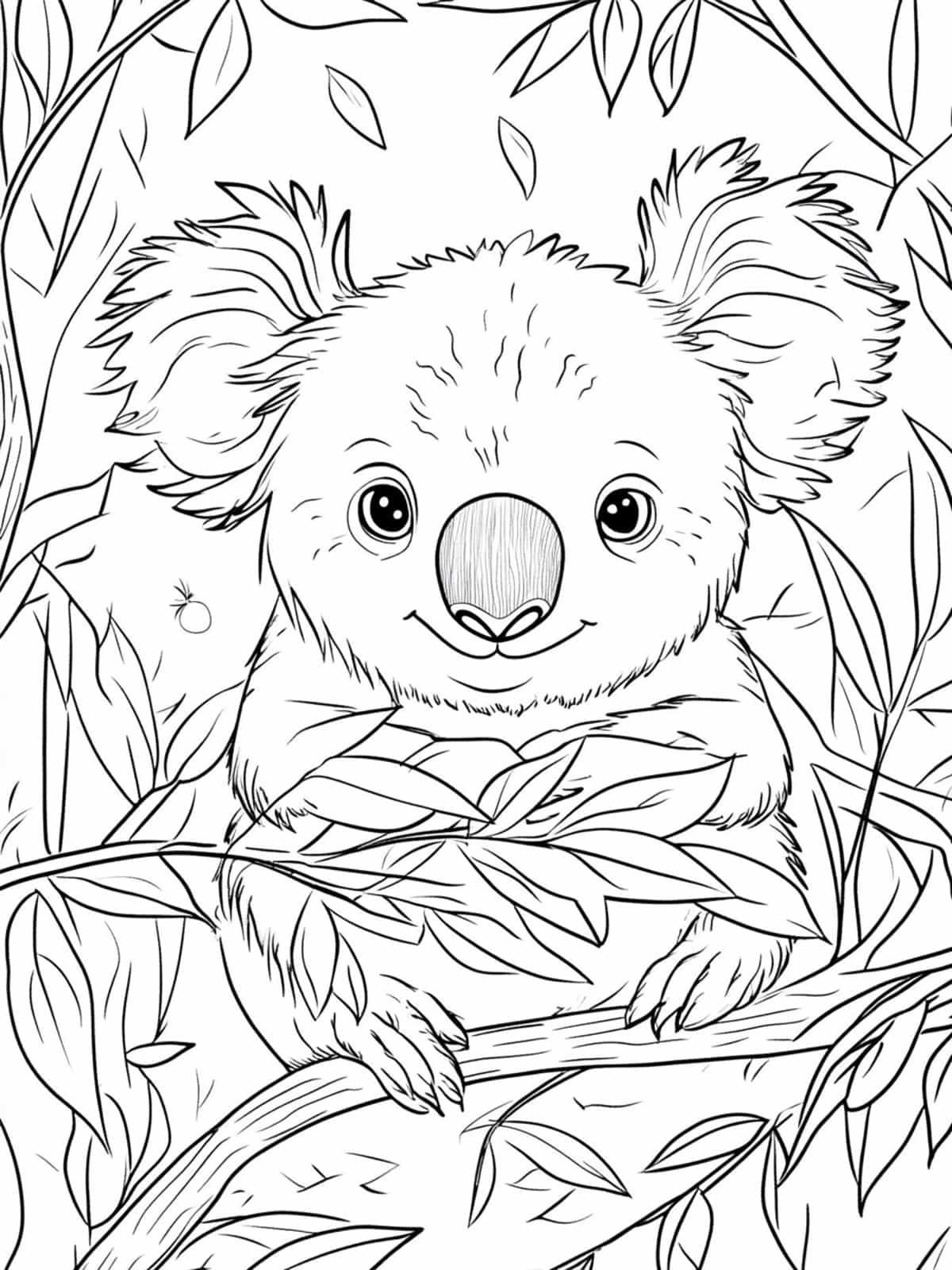 Koala Eating Eucalyptus Leaves Coloring Pages