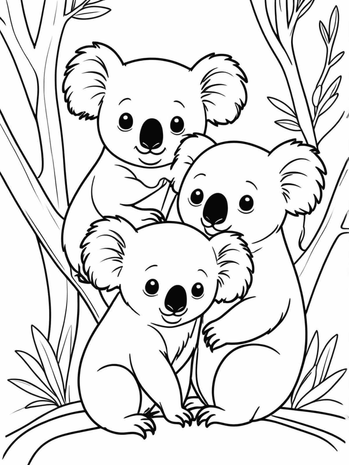 Koala Family In The Wild Coloring Pages For Kids