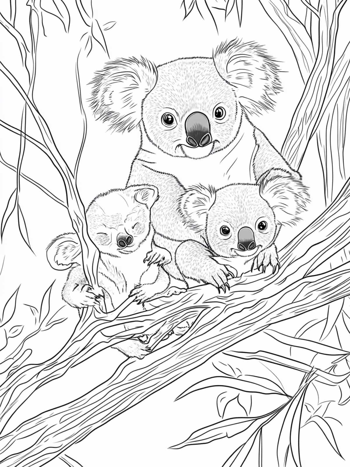 Koala Family In The Wild Coloring Pages