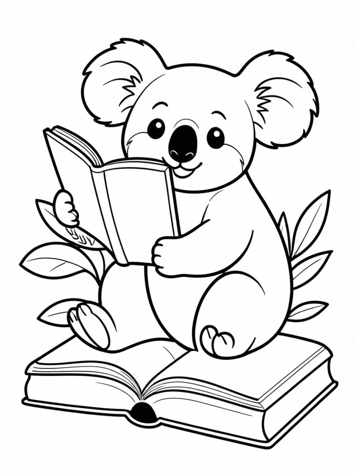 Koala Reading A Book Coloring Pages For Kids