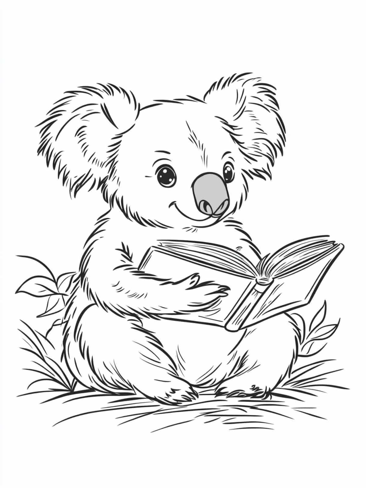 Koala Reading A Book Coloring Pages