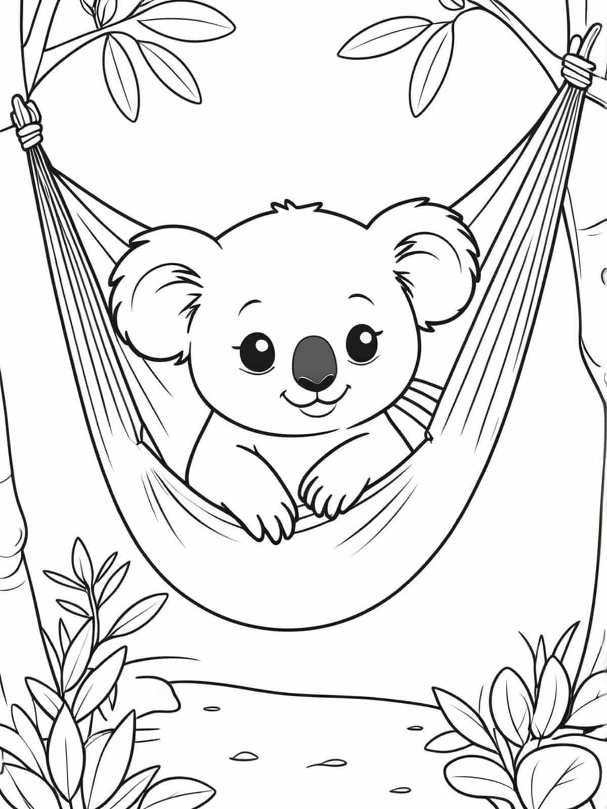 Koala Resting In A Hammock Coloring Pages For Kids