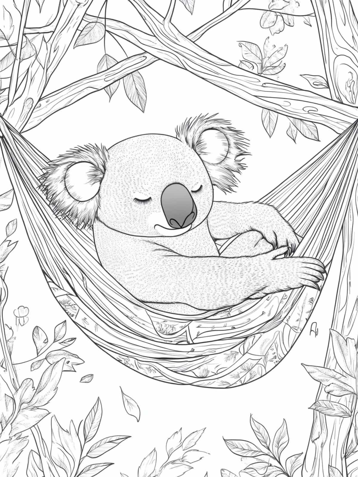 Koala Resting In A Hammock Coloring Pages