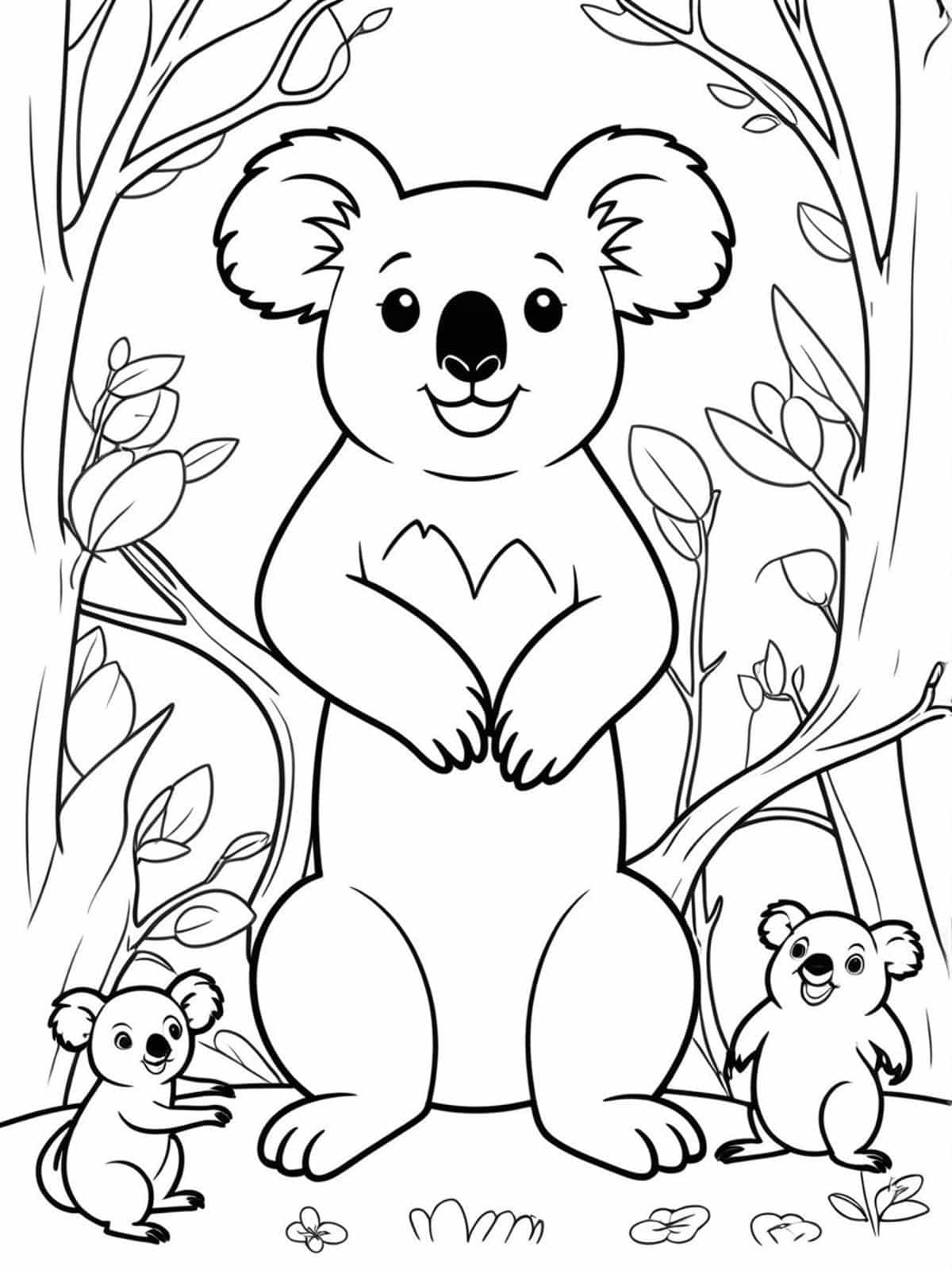 Koala Surrounded By Australian Wildlife Kangaroo Coloring Pages