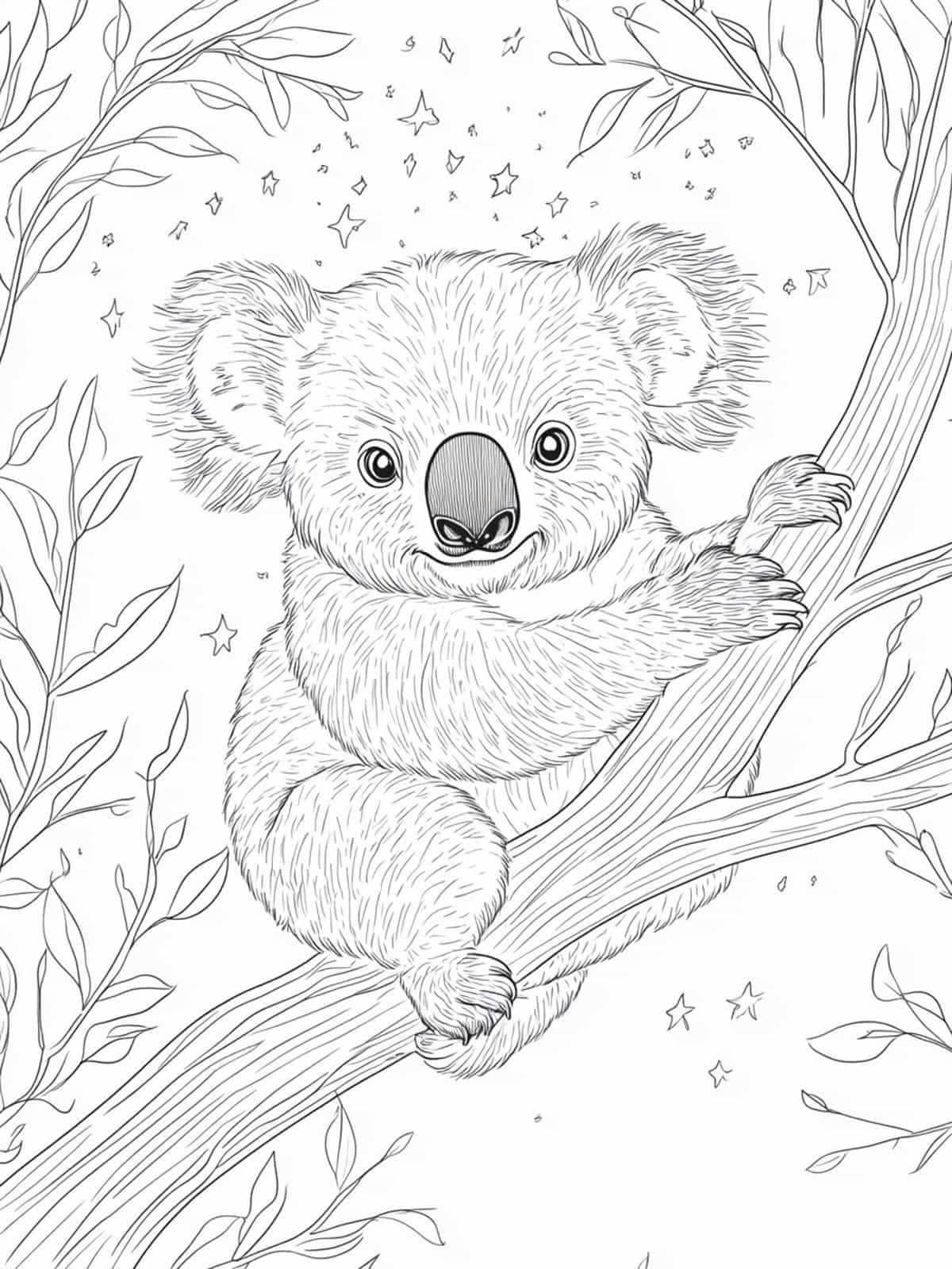 Koala Under A Starry Night Sky Coloring Pages