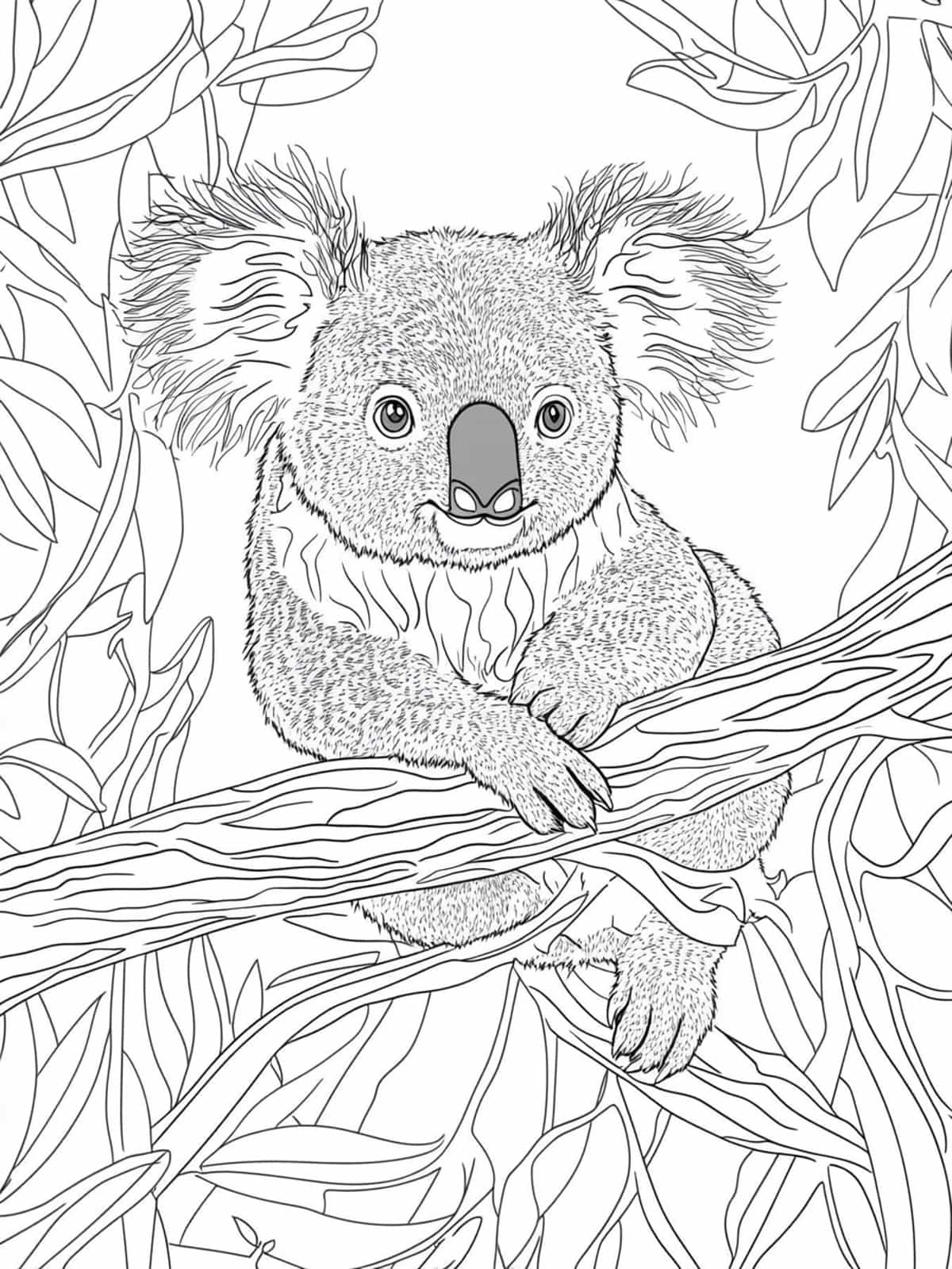 Koala With A Sunset Background Coloring Pages