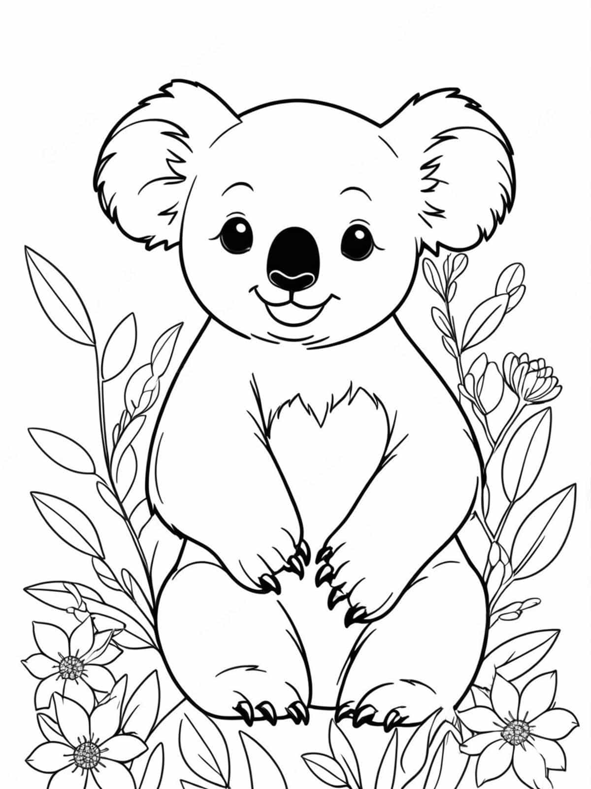 Koala With Native Australian Flowers Coloring Page For Kids