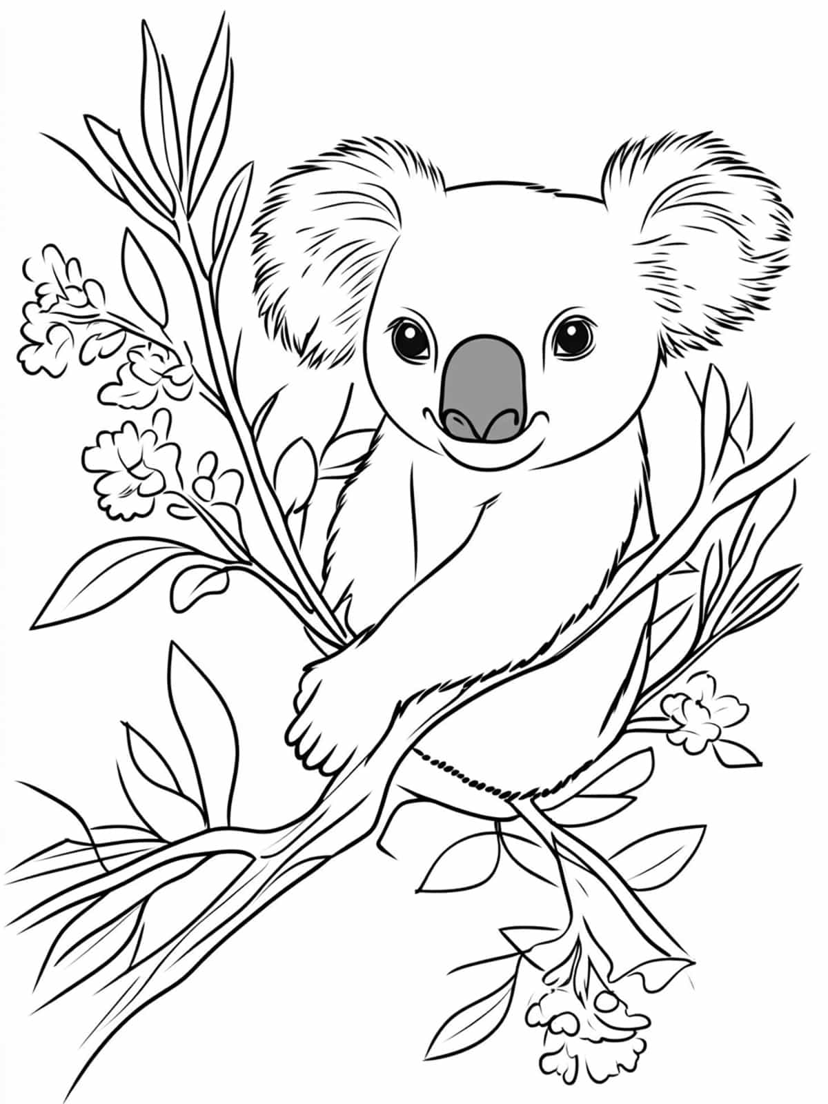 Koala With Native Australian Flowers Coloring Page