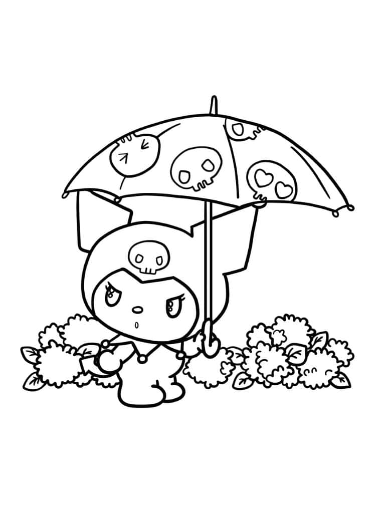 Kuromi Covers The Umbrella Coloring Pages