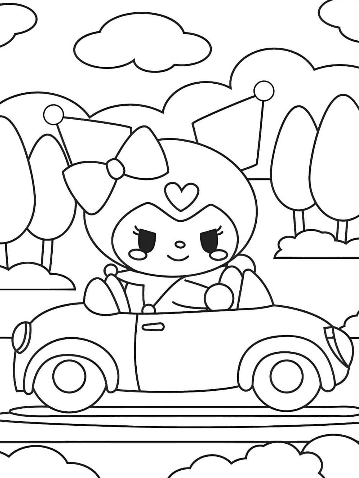 Kuromi Drive Car Coloring Pages