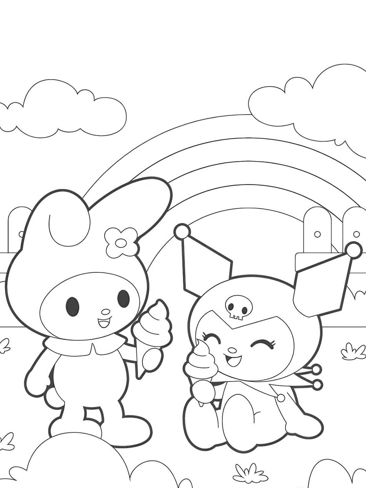 Kuromi Eat Ice Cream Coloring Pages