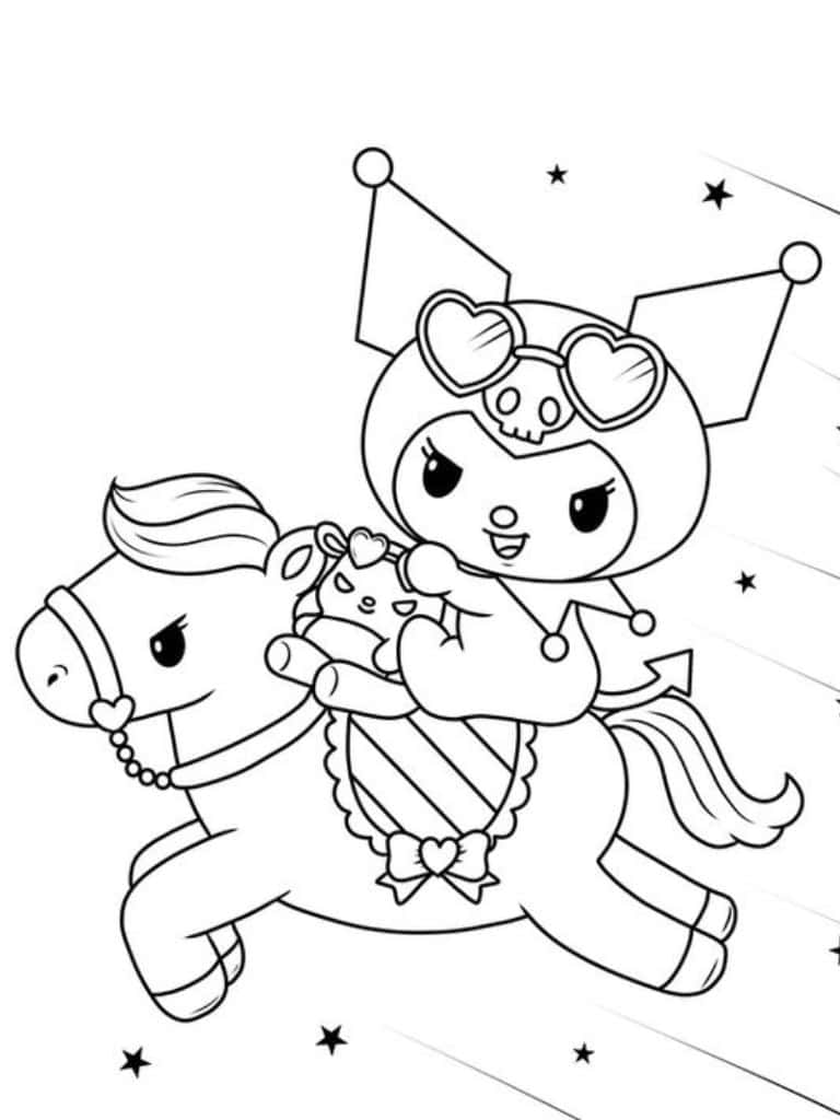 Kuromi On Horse Coloring Pages