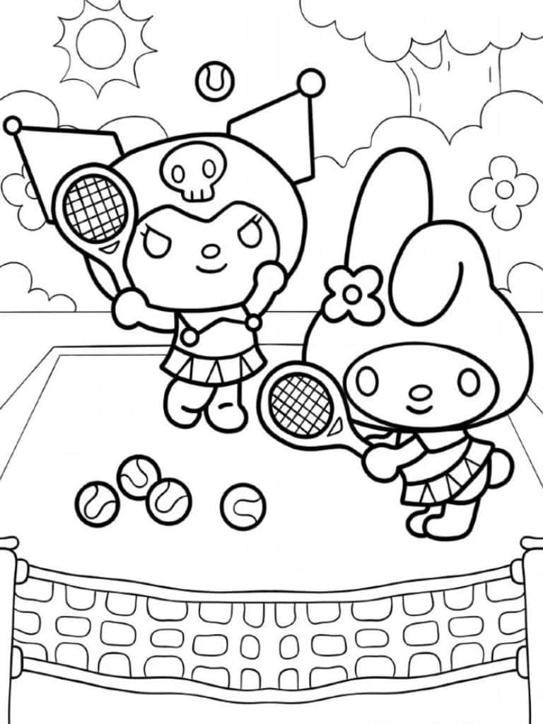 Kuromi Playing Tennis With My Melody Coloring Pages