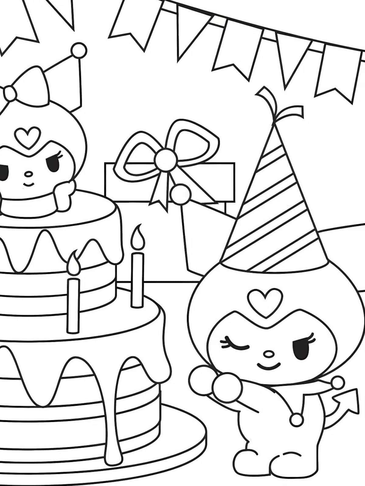 Kuromi With A Cake Coloring Pages