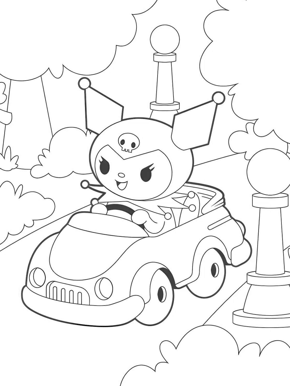 Kuromi With Car Coloring Pages