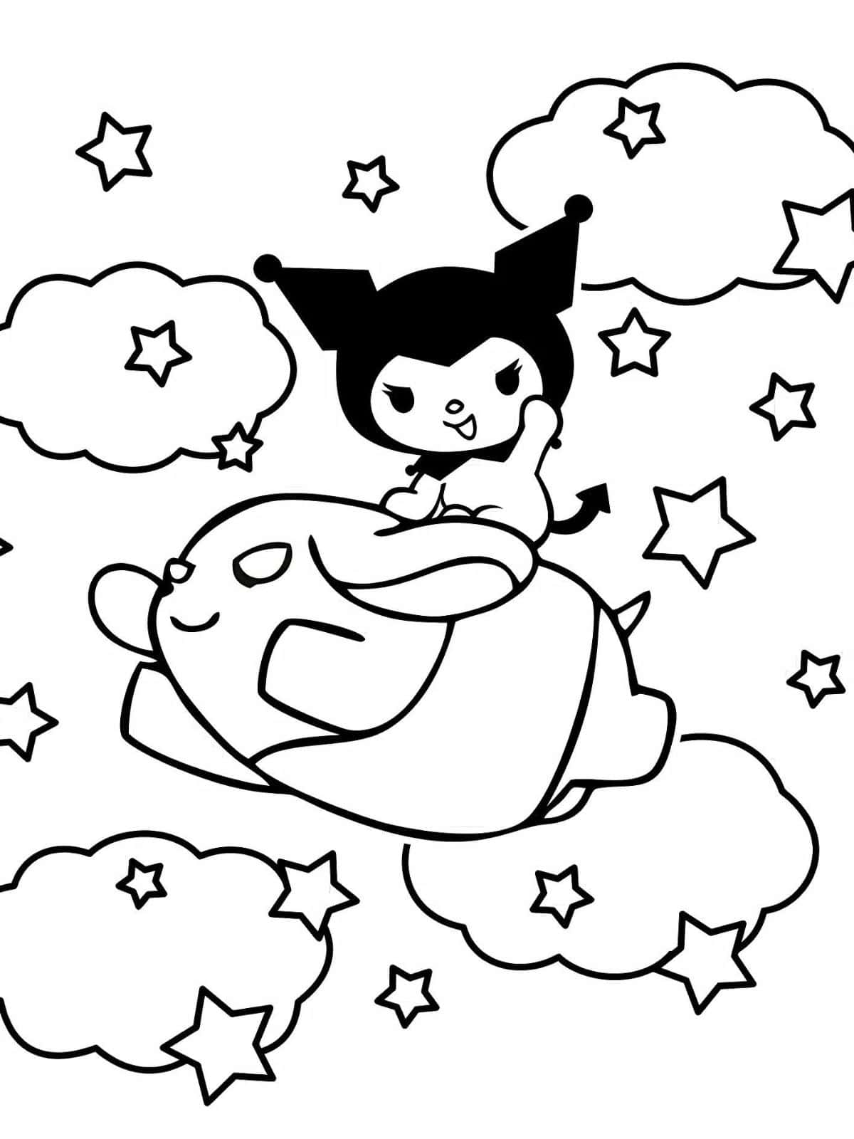 Kuromi With Cinnamon Roll Coloring Pages